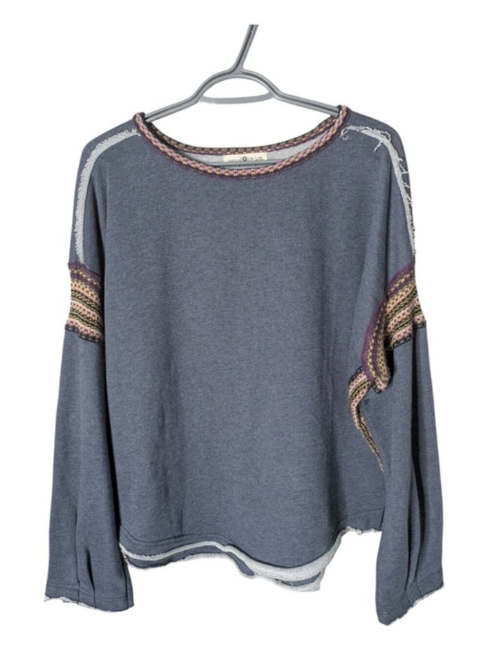 Natural Life Knit Trim Sweatshirt Blue Size L/XL Knitted Inserts